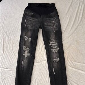 Distressed Black Maternity Jeans